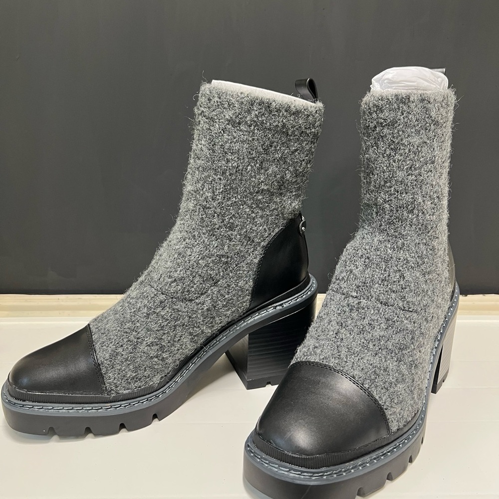 Sam Edelman Textured Gray and Black Heeled Boots
